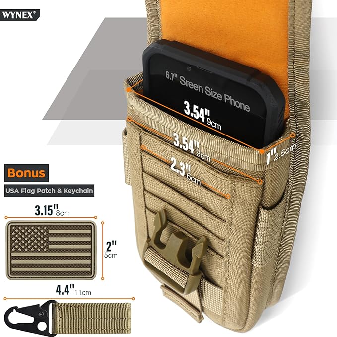 WYNEX Tactical Phone Pouch Molle,Smartphone Holster Bag EDC Utility Cellphone Lock Card Holder Organizer Fit for Waist Belt Case Include Tactical Gear Clip and U.S.A Patch