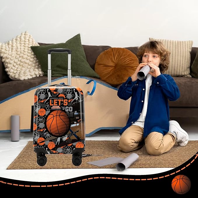 Kids Basketball Suitcase Set for Boys Hardside Luggage with Spinner Wheels 5 Piece 16inch Toddler Suitcase for Boys Travel Carry on Luggage Airline Approved