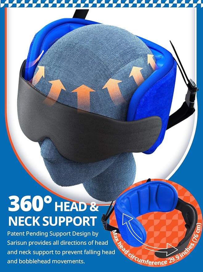 Travel Pillow for Airplanes, Airplane Pillow for Long Flight, Neck Pillow with Eye Mask for Sleeping, Portable Travel Pillow for Car Road Trip Headrest, Stop Bobblehead, Grey