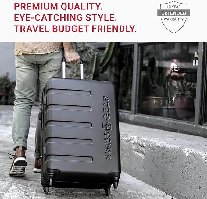 SwissGear 7366 Signature Hardside Expandable Luggage with Spinner Wheels, TSA Lock, Black, Checked-Medium 23-Inch