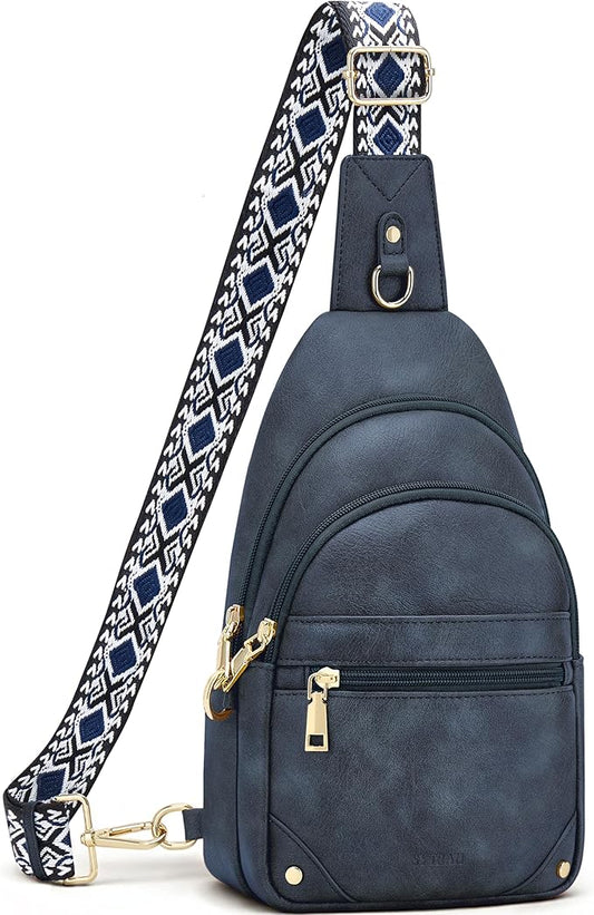 Anti Theft Crossbody Bags for Women, RFID Sling Bag Travel Purse, RFID Cross Body Purses Chest Bag for Travel Navy Blue