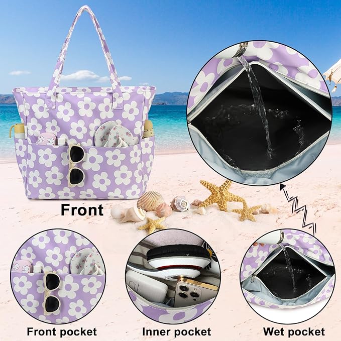 Bluboon Beach Bags for Women, Large Waterproof Tote Bag With Wet Compartment for Pool Weekender Travel Gym