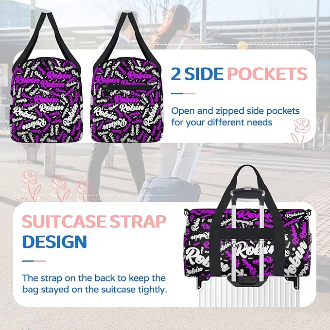Custom-Dance-Gymnastics-Bag for Girls Personalized Kids Duffle Bag Cheerleader Team Bag for Travel Gym Sport Hot Purple White