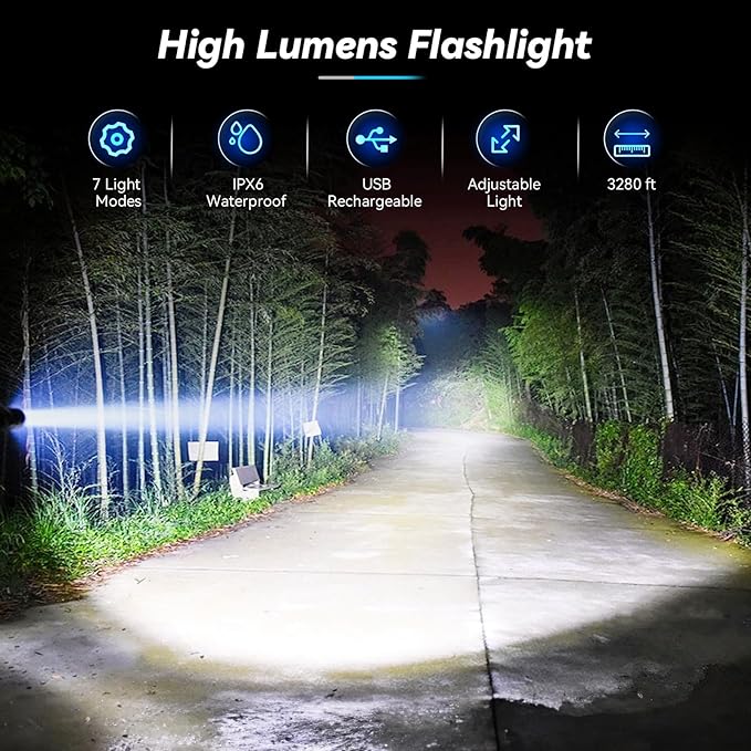 Flashlight LED Rechargeable Flashlights High Lumens, 99,000 LM Super Bright Powerful Flashlight, High Powered Flash Lights Waterproof Handheld Flashlights for Home Camping Hiking(2 Pack)