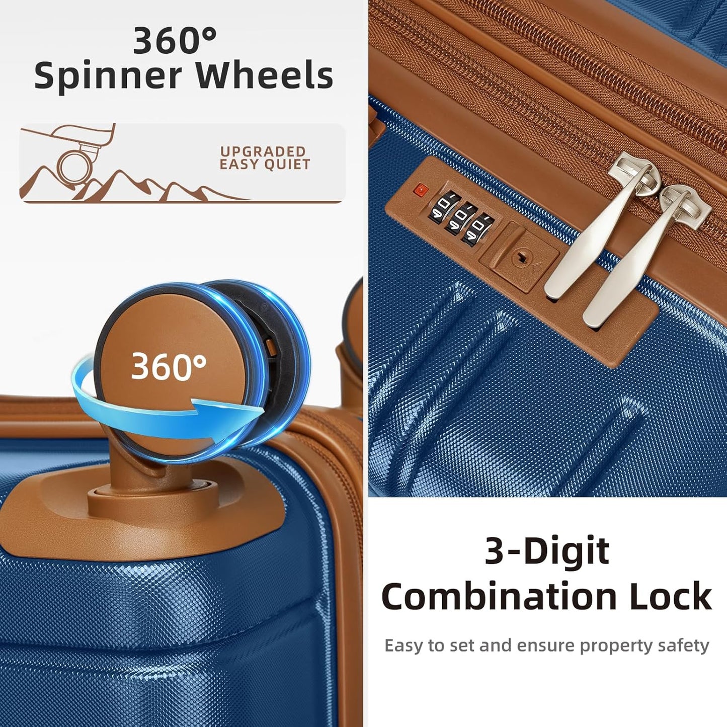 LARVENDER Luggage Sets 5 Piece Hardside Expandable Suitcase with Wheels Lock,Hardside Lightweight Rolling Suitcase for Women and Men,Navy Blue