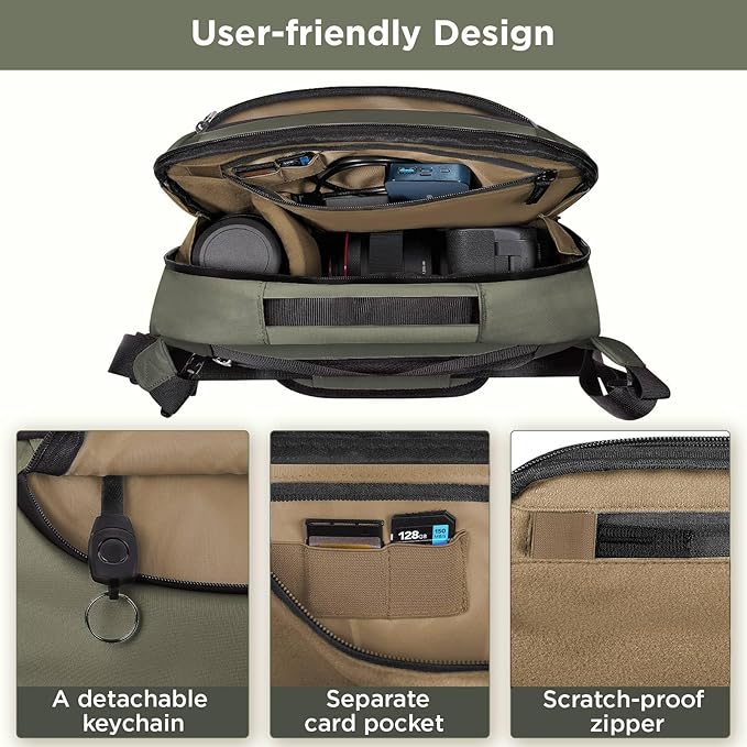 Camera Sling Bag,Travel Waterproof Camera Case with Tripod Holder,Lightweight DSLR/SLR/Mirrorless Small Camera Bags Crossbody for photographers (Dark Green)