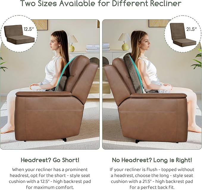 HIGOGOGO Corduroy Recliner Chair Cushion with Lumbar Support Pillow for Elderly Long Sitting Soft Non-Slip 4" Thick Seat Pad for Seniors Buttocks & Back Pain Relief (Brown, 21" Backrest)