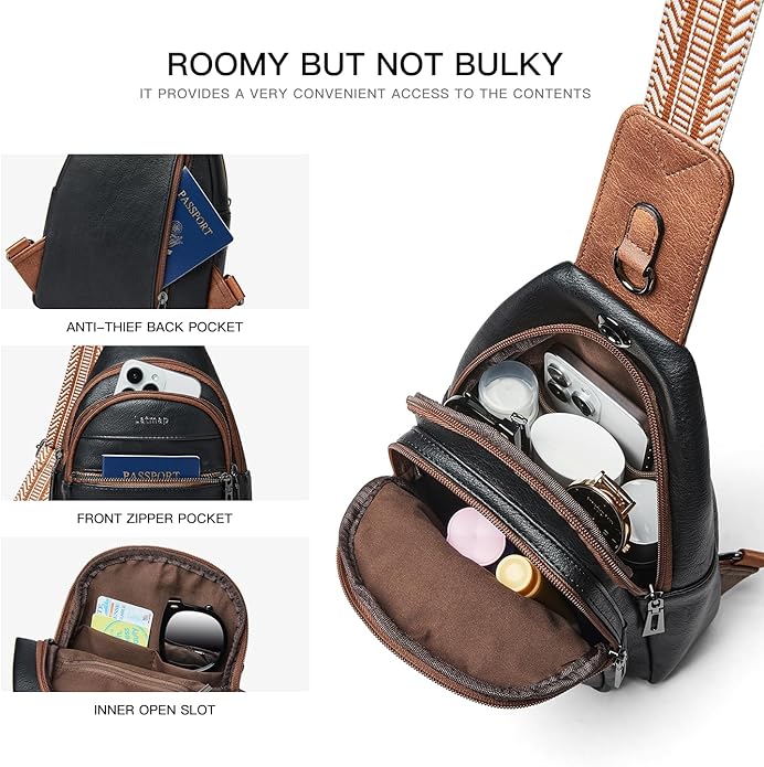 Sling Bag For Women Faux Leather Small Casual Daypack Backpack Fanny Pack Crossbody Chest Bags Purse