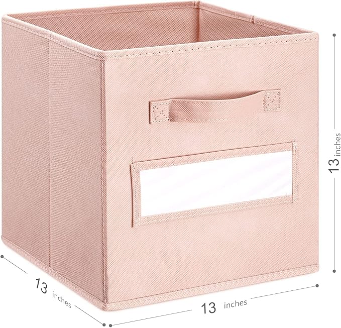 artsdi 13x13x13 storage cube bins(Set of 8) Fabric storage cubes with 8 Labels Window Cards & a Pen, storage cubes 13x13, Collapsible 13 inch cube storage bins, Cubby Boxes, Pink