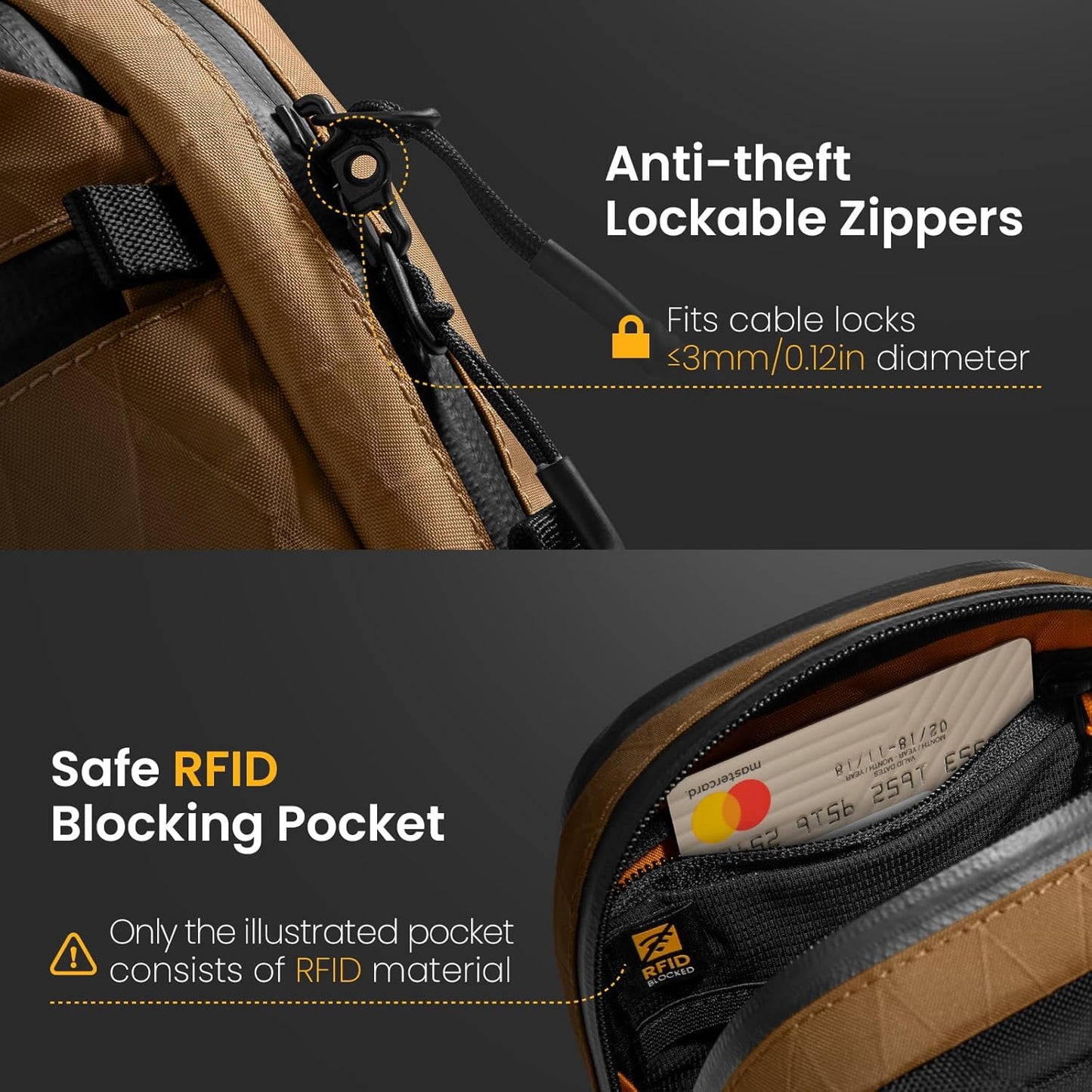 tomtoc Aviator-T37 X-Pac Travel Crossbody RFID Blocking Bag, Holds 4-6 Passports with Anti-theft Lockable Zippers, Multiple Pockets for Cards & Documents – Organizer for Daily Use