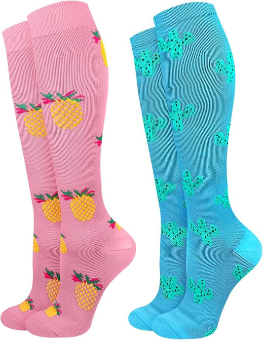 2Packs Compression Socks for Women - 15-20 mmHg Graduated Circulation Support for Nurses, Athletes and Travel