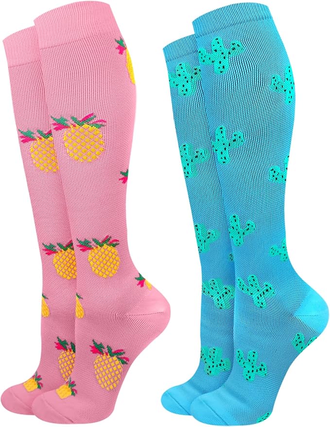 2Packs Compression Socks for Women - 15-20 mmHg Graduated Circulation Support for Nurses, Athletes and Travel