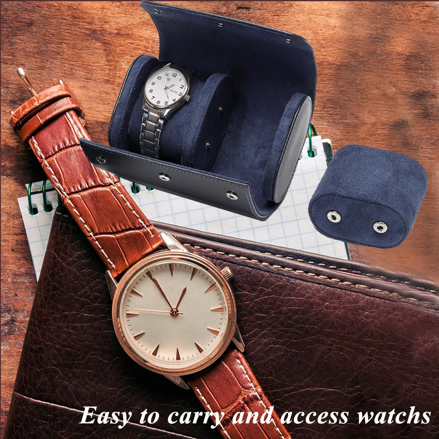 Watch Travel Case, Luxury Leather Watch Roll 2 Slot Organizer Box, Jewelry Storage Case Gifts for Man and Woman Christmas Anniversary Birthday (Blue-2slot)