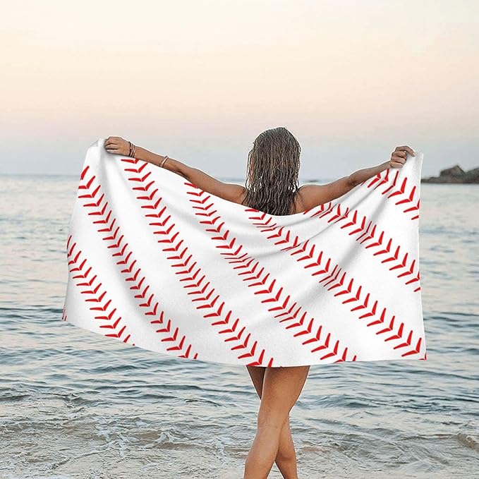 Baseball Stitches Oversized Sand Free Beach Towel – 71"X32" Lightweight Quick Dry Microfiber Terry Towel For Travel, Swimming, Pool, And Camping, Absorbent And Compact Beach Essential For Women Men