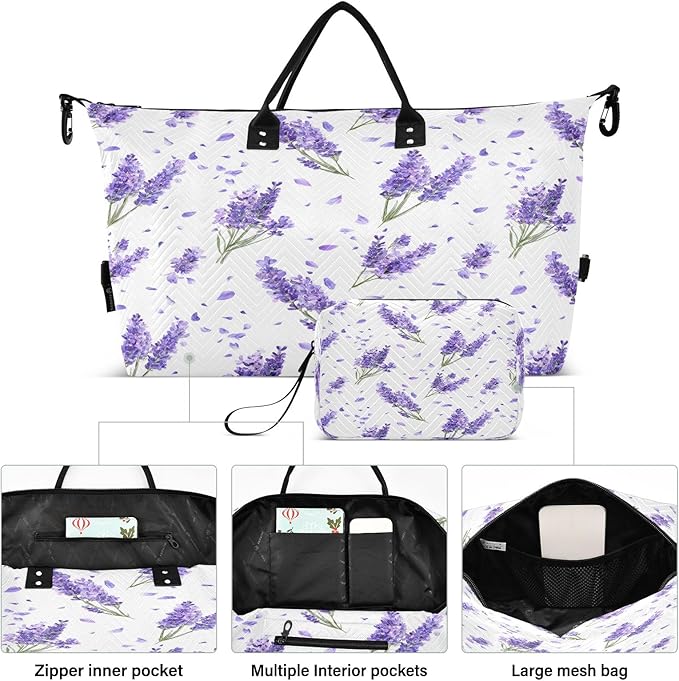 Lavender Flower Travel Duffle Bag Gym Yoga Carry on Bags for Men Women Weekender Bag