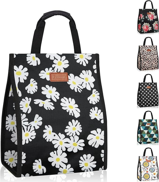 Lunch Bags for Women Insulated Reusable Lunch Tote with Internal Pocket, Lunch Tote bag for Work（Daisy）