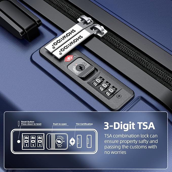 SHOWKOO Luggage Sets with Duffle Bag Expandable 100% PC Durable Suitcase Double Wheels TSA Lock 5pcs Blue