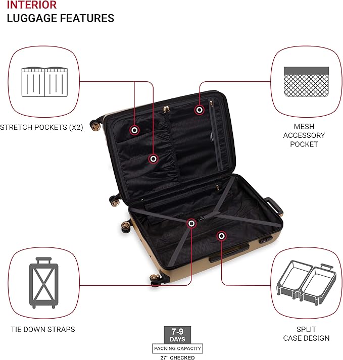 SwissGear 7272 Energie Expandable Hardside Luggage with Spinner Wheels and TSA Lock, Gold, Checked-Large 27-Inch