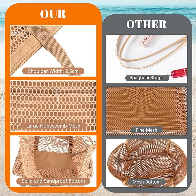 Women's Mesh Beach Bag, Stylish Beach Tote for Swimming, Travel & Vacation Essentials, Lightweight Design for Poolside