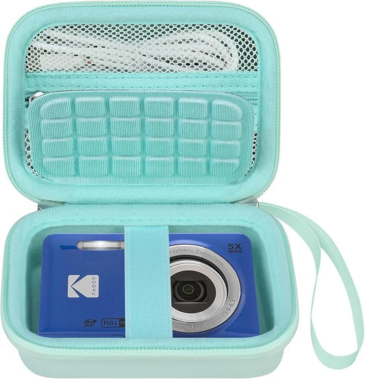 Elonbo Camera Carrying Case for KODAK PIXPRO FZ55 / FZ53 / FZ45 / FZ43 16MP Digital Camera, Vlogging Camera Storage Holder Travel Bag, Mesh Bag Fits Batteries, Cable, Memory Card, Green