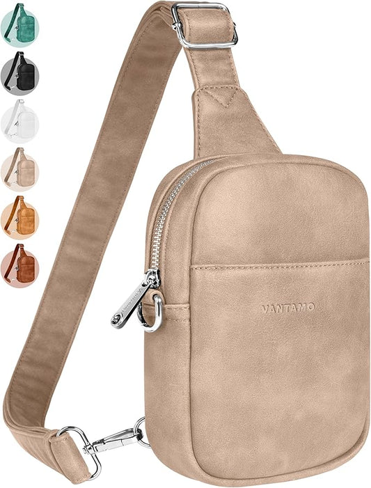 Vantamo Sling Bag for Women Adjustable Strap, RFID & Anti-Pickpocket Clip Cross Body Bags for Women, PU Leather Pack