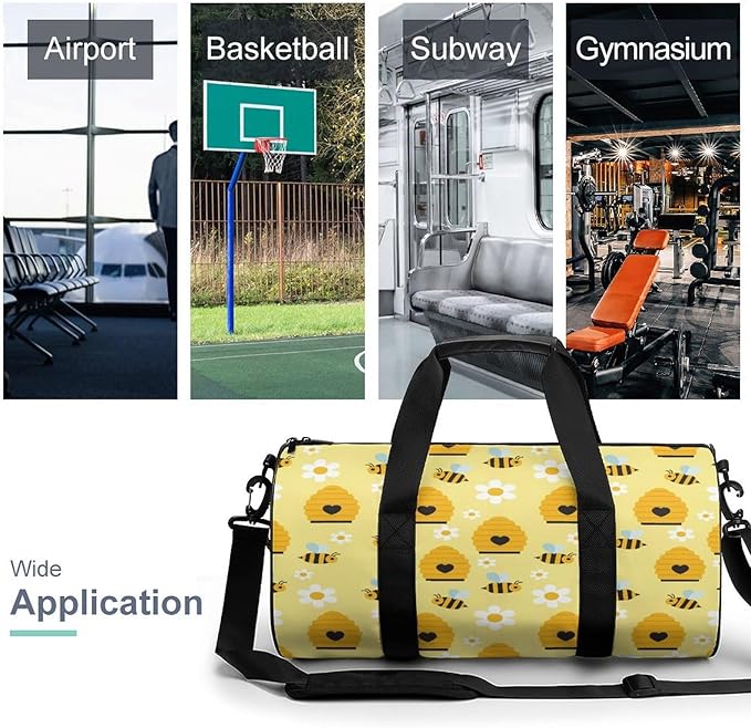Workout Lightweight Duffel Bags Honey Bee Hive Yellow Basketball Football Weekender Bag Foldable Gym Travel Bags for Men Women