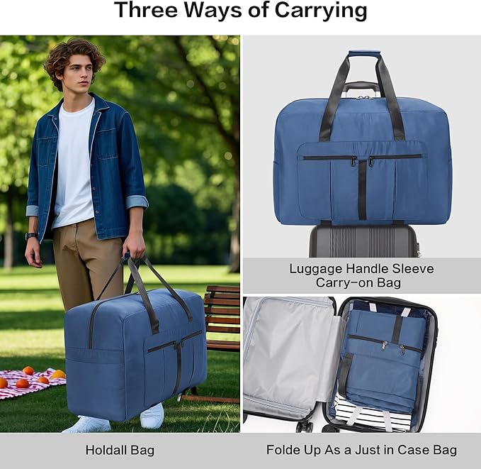 Large Duffel Bag for Travel, Foldable Storage Bag for Traveling, Collapsible Duffle Bag (Blue, 110L)