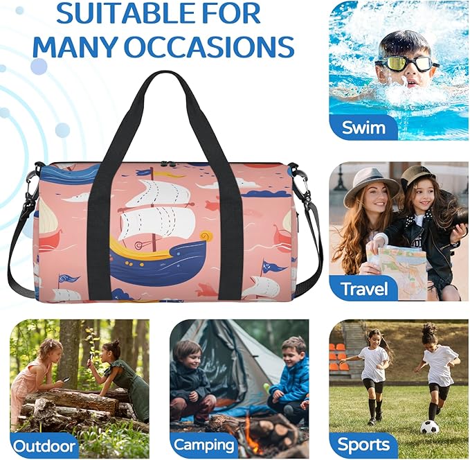 Ocean Ships Pink Overnight Travel Bag Unisex Carry-On Size Tote Bag Suitable for Travel Duffle Gym Sports