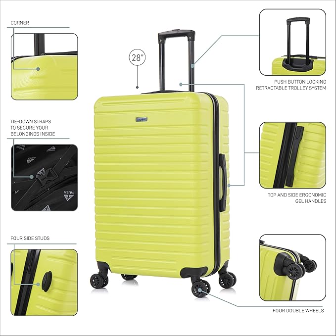 InUSA DEEP Luggage with GEL Handle | Spacious Traveling Suitcases, Travel Suitcase with Dual Spinner Wheels and Studs | 28 Inch Large Hardside Luggage | Green