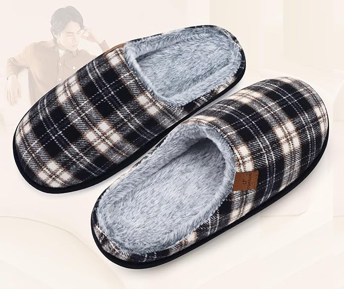 COFACE Mens Cozy Memory Foam Scuff Slippers Casual Slip On Warm House Shoes Indoor/Outdoor Sandal Slippers With Arch Support Rubber Sole Size 7-15
