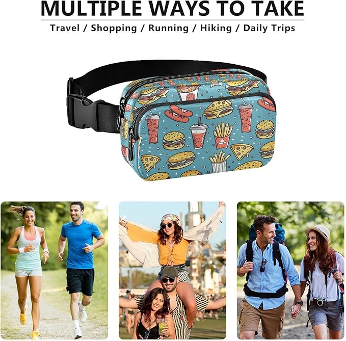 Funny Hamburger French Fries Fanny Pack for Women Men Water Resistant Fashion Waist Packs with Adjustable Strap Belt Bag for Travel Workout Jogging Hiking 21220314