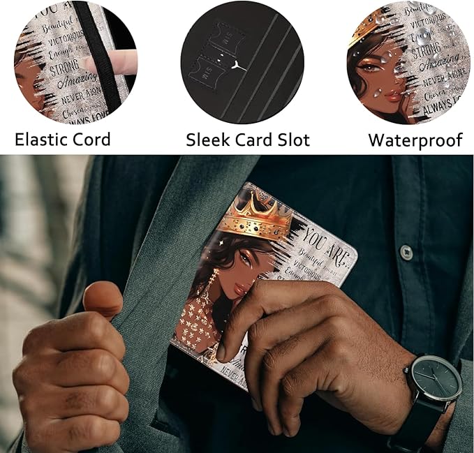 Passport Holder Women Wallet with Luggage Tag, Leather Passport Cover with RFID Blocking, Travel Accessories Multi Card Slot Passport Case for Men，African American Black Girl Quotes