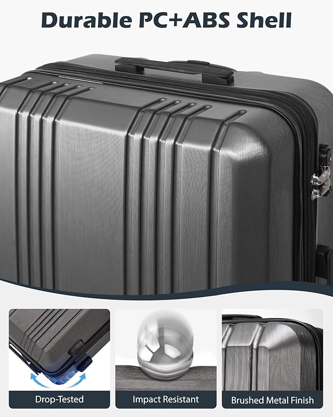 Coolife Luggage PC+ABS Hardshell Suitcase with TSA Lock, Spinner Carry On Lightweight (wine red, S(20in_carry on))