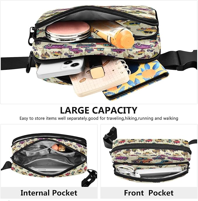 Vintage Car Fanny Pack for Women Men Water Resistant Fashion Waist Packs with Adjustable Strap Belt Bag for Travel Workout Jogging Hiking 21220295