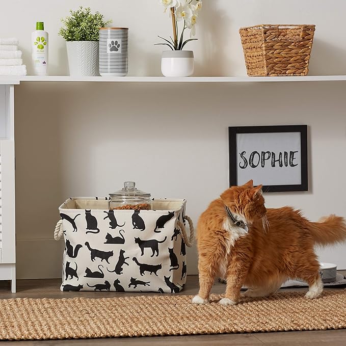 Bone Dry Pet Storage Collection Collapsible Bin, Large Rectangle, 17.5x12x15, Cat's Meow Print