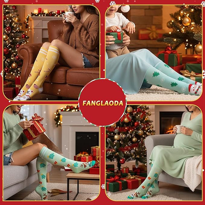 fenglaoda 3 Pairs Compression Socks for Women & Men Knee High Nurse Pregnant Cute Medical Running Travel Athletic