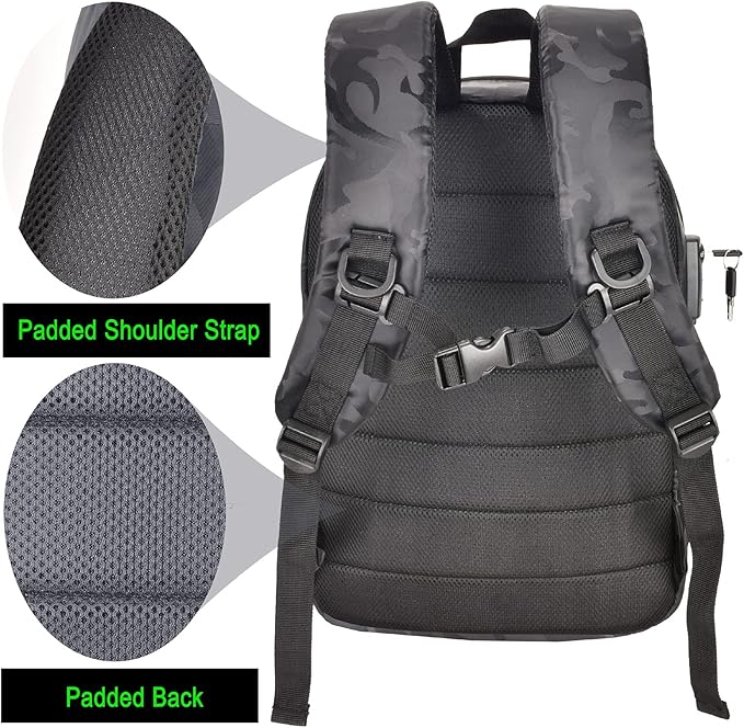 Backpack Bag With Lock - Activated Carbon Fiber Lining - Water Resistant,Anti Theft Laptop Daypack for Men & Women Travel (Camo Burgandy)