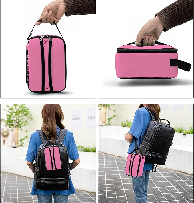 BEIMILY Lunch Box for Men Women Adults,Mini Insulated Lunch Bag for Office Work Picnic,Reusable Portable Lunchbox,Soft Cooler Tote Bag,6 can cooler bag,Mini,Pink