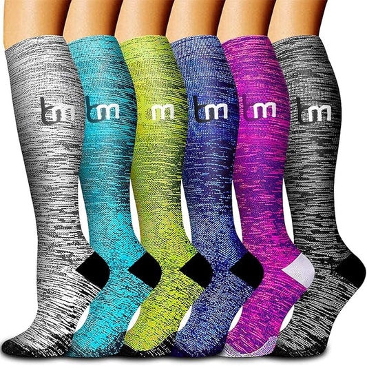 bropite Flora Compression Socks for Women & Men-Knee high 6 Pairs 20-30mmhg Support Running Nurse Travel