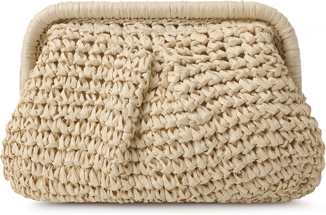 Clothirily Straw Clutch Purses for Women, Cloud Dumpling Woven Bag with Detachable Chain, Beach Crossbody Shoulder Handbag