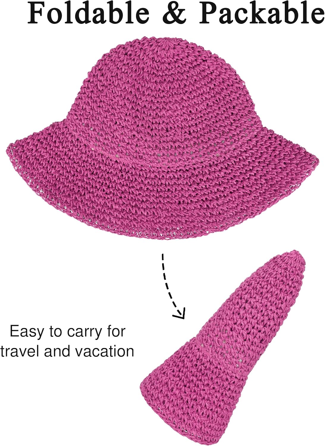 Womens Wide Brim Straw Sun Hat Foldable Floppy Crochet Beach Hat for Summer