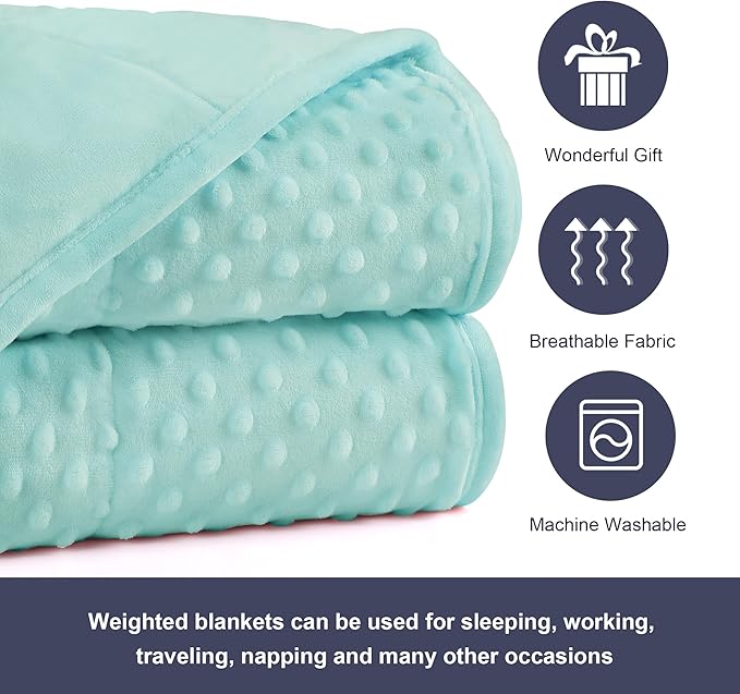 Alomidds Weighted Blanket (48"x72",15lbs Twin Size - Teal), Weighted Blankets for Adults, Cooling Breathable Soft and Comfort Minky, Heavy Blanket Microfiber Material with Glass Beads