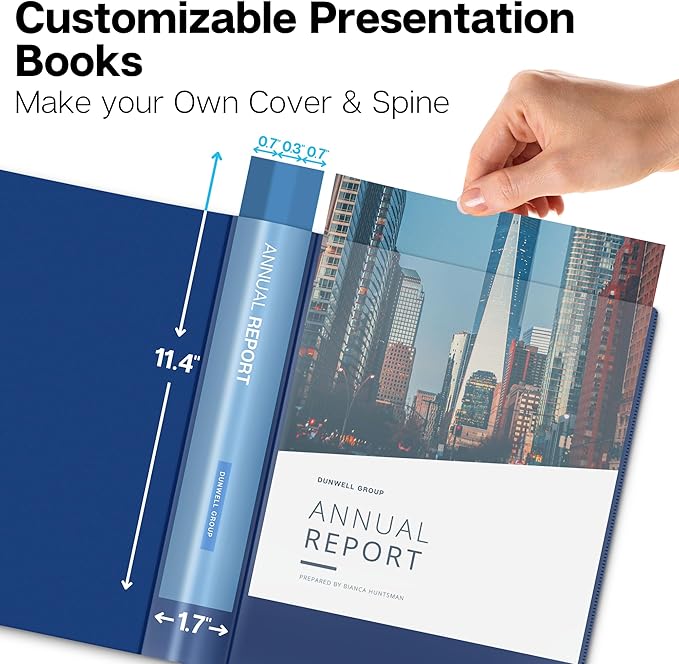 Dunwell 12-Pocket Presentation Binder with Plastic Sleeves (24 Viewable Pages), 8.5x11 Portfolio Folder, Top-Loading Sheet Protectors, Customizable Cover, Organizer for Photos, Recipes (Blue)