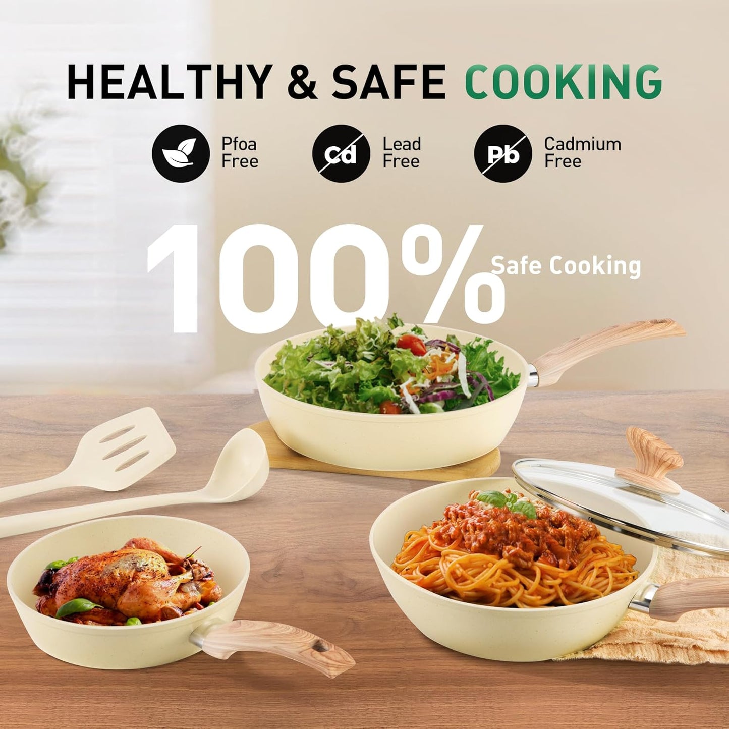 MAISON ARTS Pots and Pans Set Non Stick, Kitchen Cookware Sets Nonstick, 12 Piece Granite Cooking Pot and Pan for Induction, Stovetop, Beige