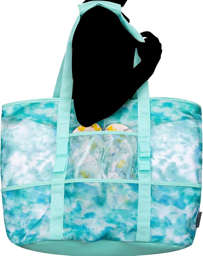 KABAQOO Mesh Beach Bag, Extra Large Beach Bags with 9 Pockets & Zipper Waterproof Lightweight Beach Tote for Beach/Pool Trip | Extra Large, 9 Pockets, Zipper, Waterproof, Lightweight, Beach/Pool Trip