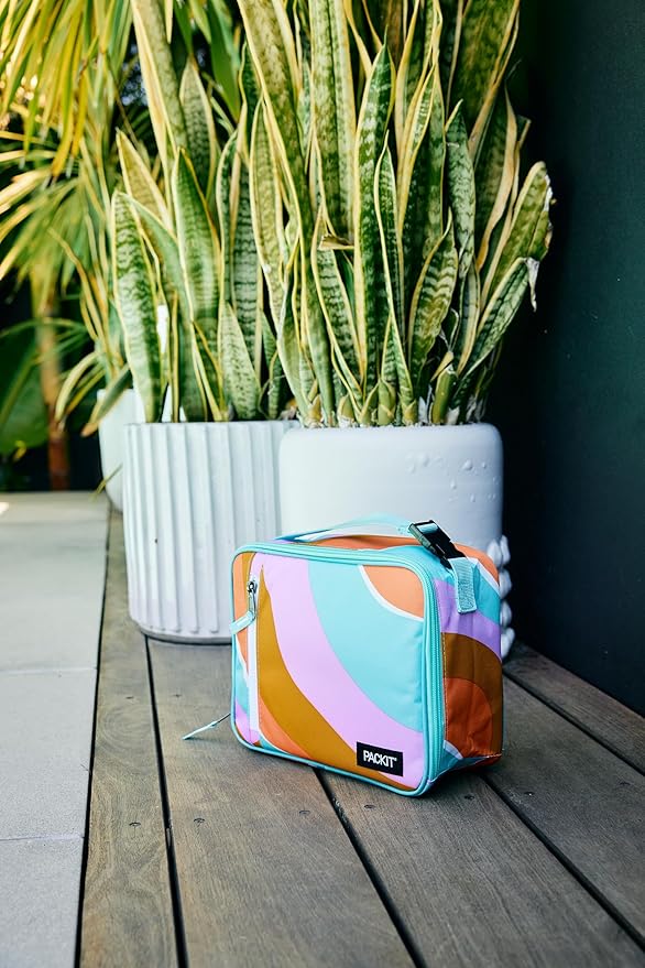 PackIt Freezable Classic Lunch Box, Retro Wave, Built with EcoFreeze Technology, Collapsible, Reusable, Zip Closure With Zip Front Pocket and Buckle Handle, Designed for Fresh Lunch On the Go