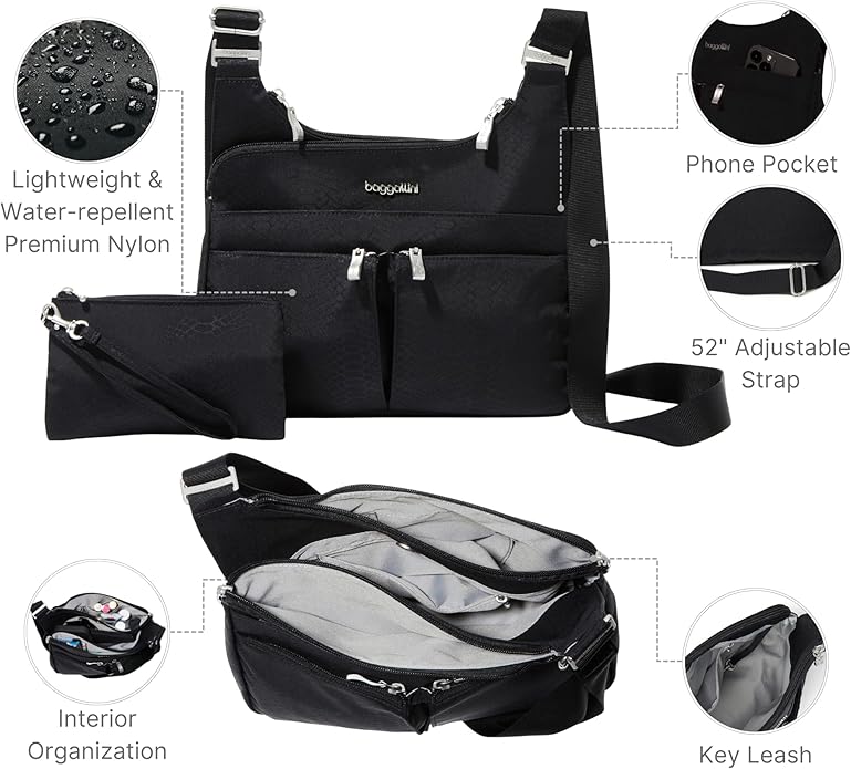 Baggallini Crossbody Travel Bag 11x8.5 Lightweight Water-resistant Nylon Handbag