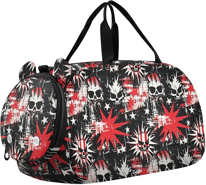 Punk Style Skull Stars Red Black Kids Cute Gym Bag with Shoes Compartment Multifunctional Overnight Bag for Beach Swim Bags Pool Sports bolsa de viaje para mujer