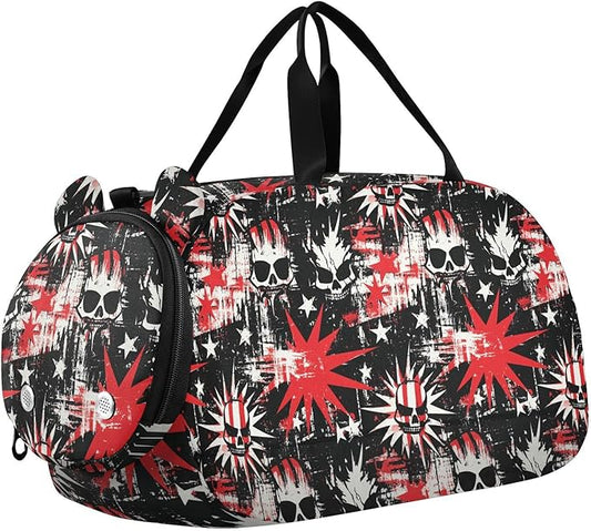 Punk Style Skull Stars Red Black Kids Cute Gym Bag with Shoes Compartment Multifunctional Overnight Bag for Beach Swim Bags Pool Sports bolsa de viaje para mujer