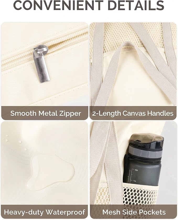 HOMESPON Beach Bag Large Waterproof Sandproof Tote for Women with Zipper and Mesh Pockets